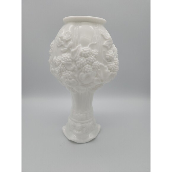 Imperial Glass English Loganberry Vase White Milk Glass Ruffle Rim VTG 10" EUC - Picture 7 of 12